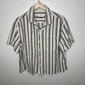 American Eagle Stripe Camp Collar Button Front Shirt Beach Resort Mens Large
